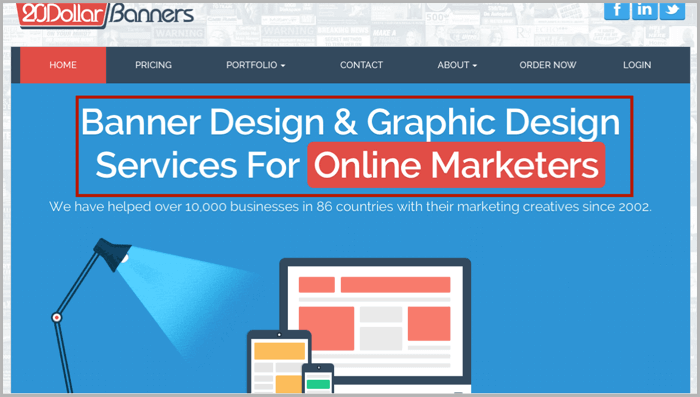 20 Dollar Banners example of landing page optimisation