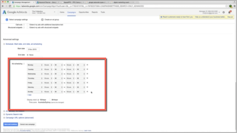 Adwords campaign schedule