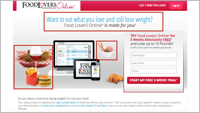 Food Lovers example of landing page optimisation