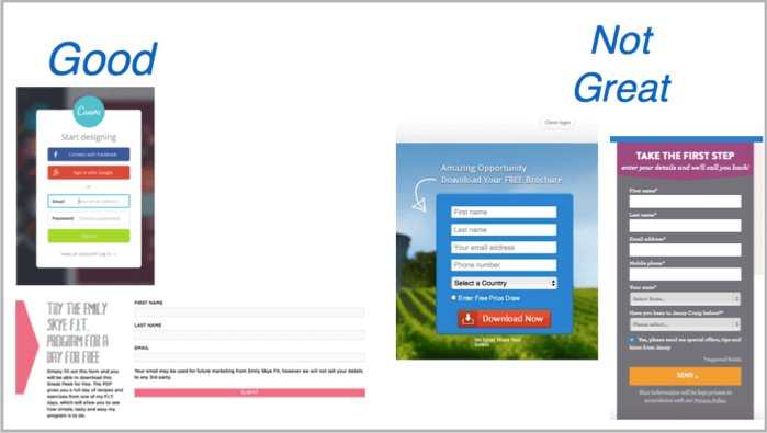 Form fields for landing page optimisation