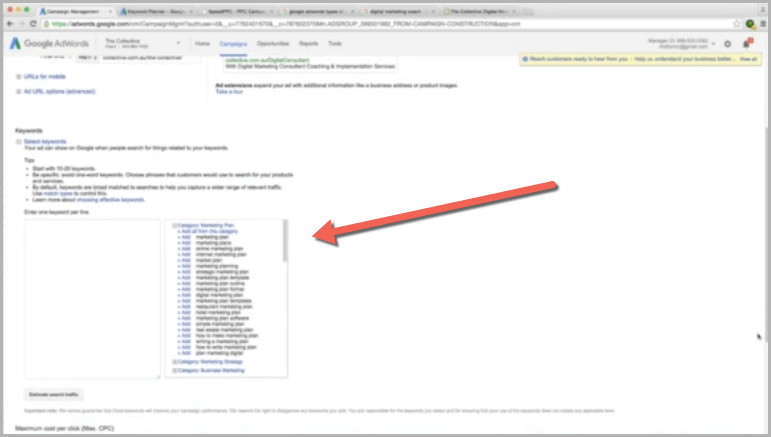 Google adwords campaign type screenshot