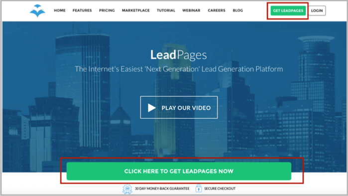 LeadPages example of contrasting button colour for landing page optimisation