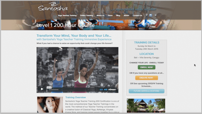 Santosha landing page example 1