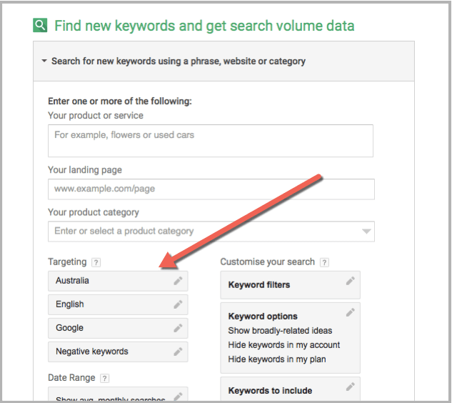 Targeting set to country in adwords planner