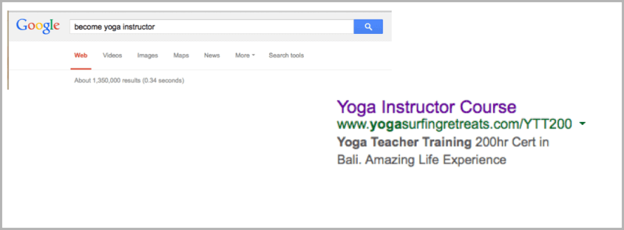 Yoga instructor course example of google adwords campaign